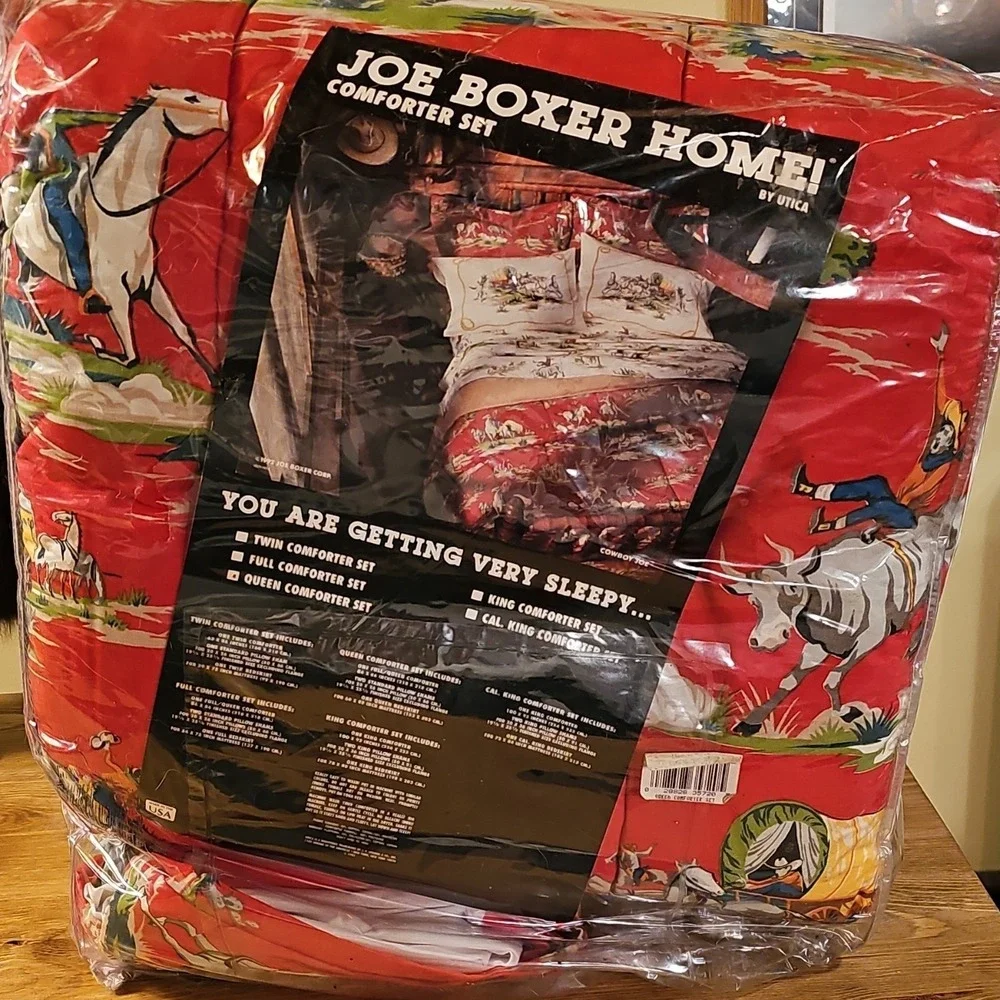 Vintage Joe Boxer Home! Cowboy Joe Queen bed set Red/Beige Western Reversible